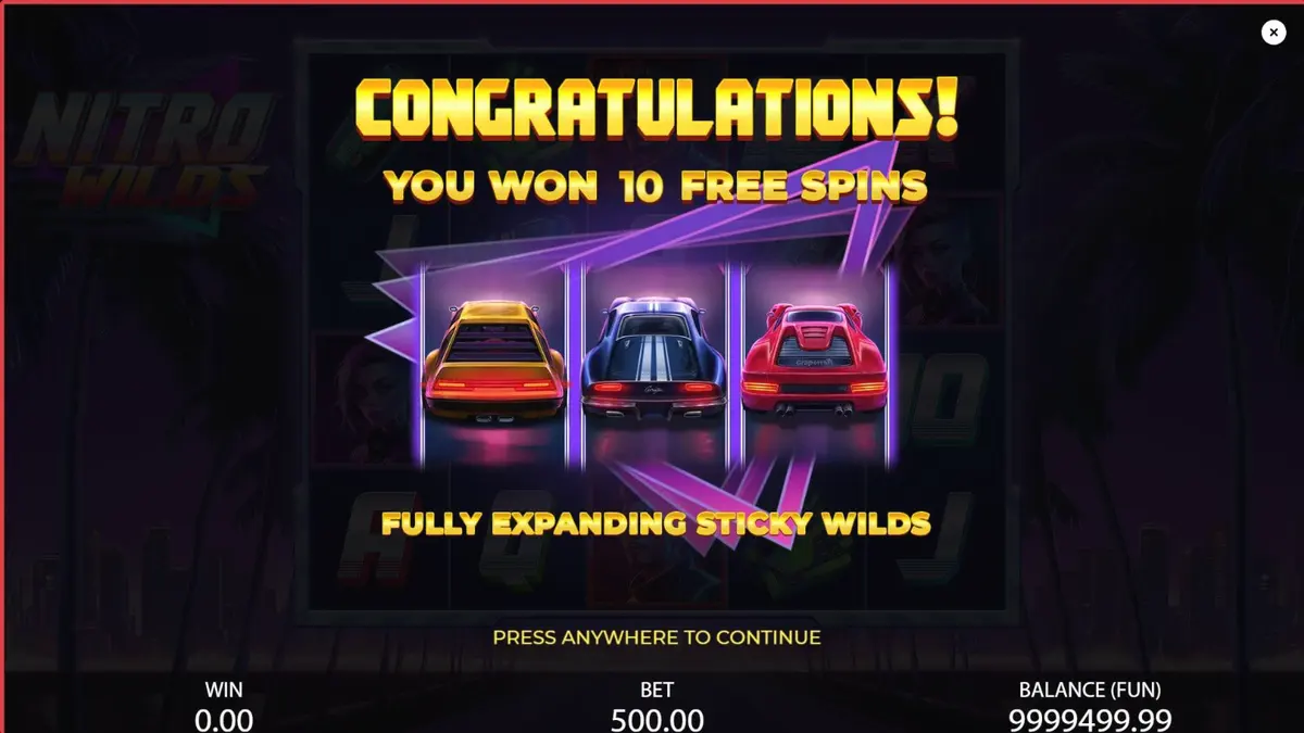 Tampilan visual slot Nitro Wilds dengan tema balap neon
